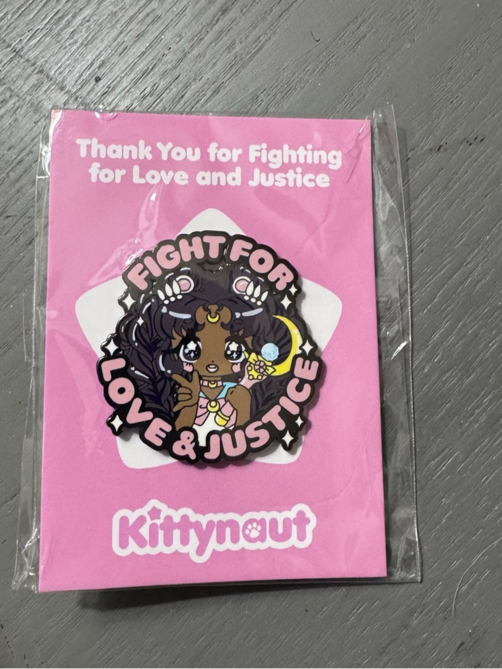 Kittynout 'Fight For Love & Justice' Enamel Pin - Sailor Scout Pink